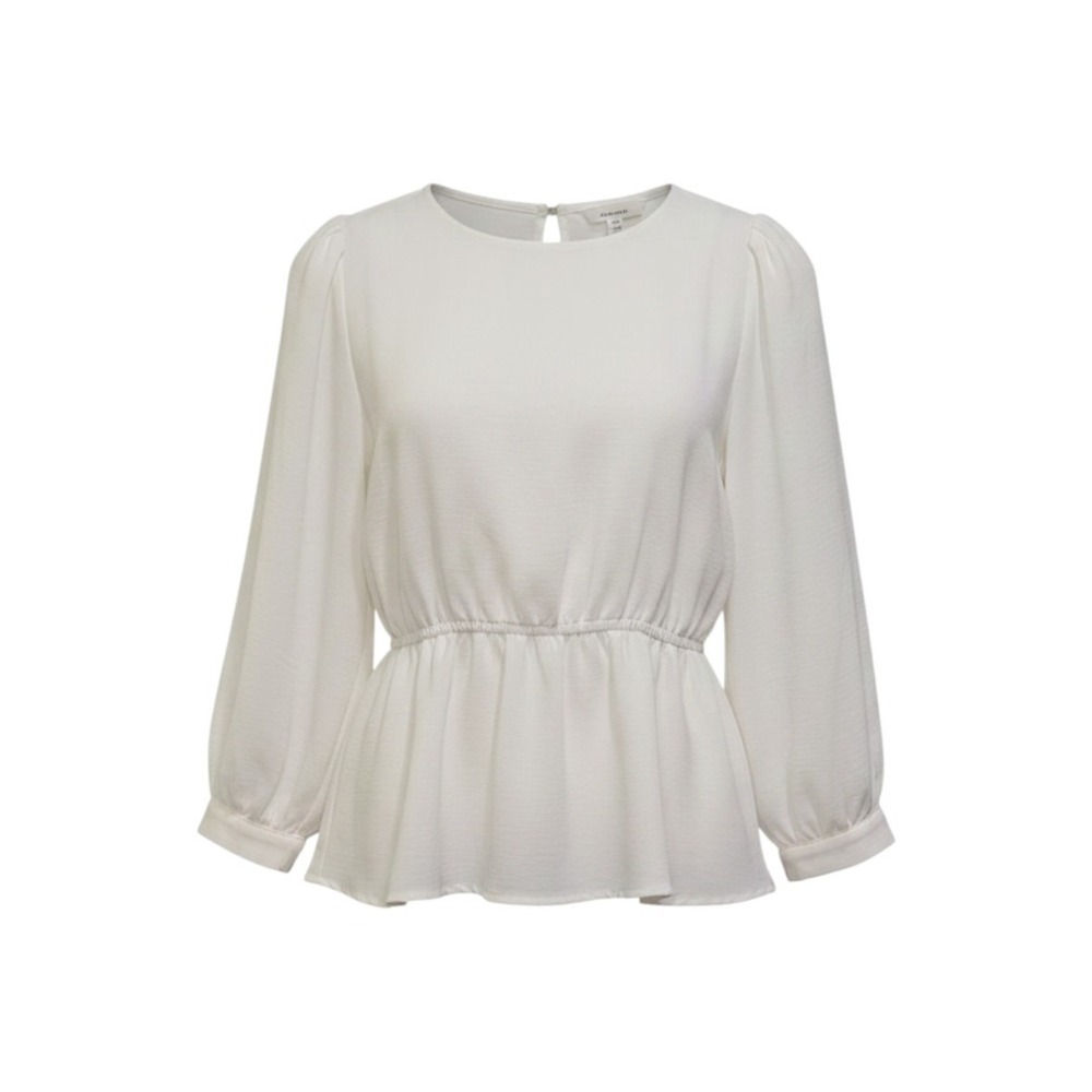 Prologue Peplum Blouse White Long Sleeve Puff Shoulder Elastic Waist - XS